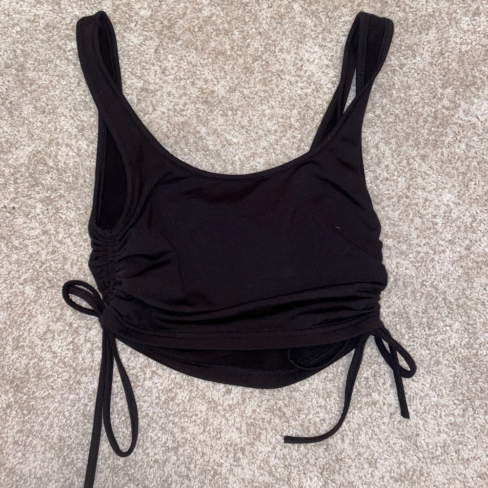 Adjustable side tie, black tank top